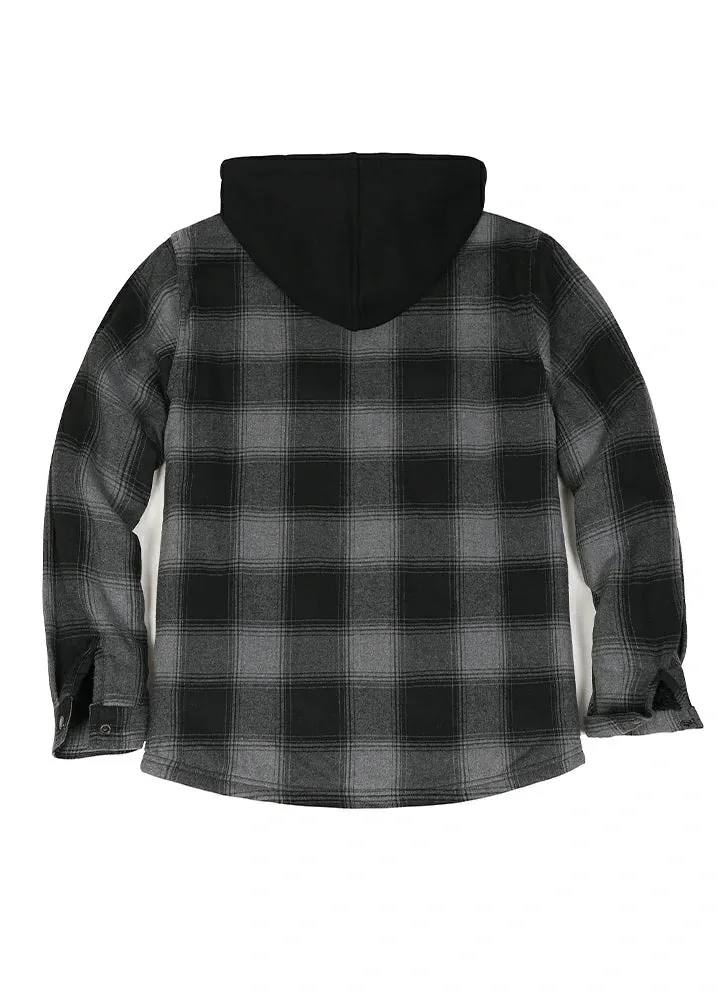 Men's Sherpa Lined Flannel Shirt Jacket with Hood,Plaid Shirt-Jac