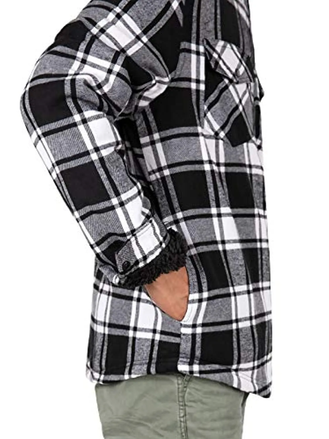 Men's Sherpa Lined Flannel Shirt Jacket with Hood,Plaid Shirt-Jac