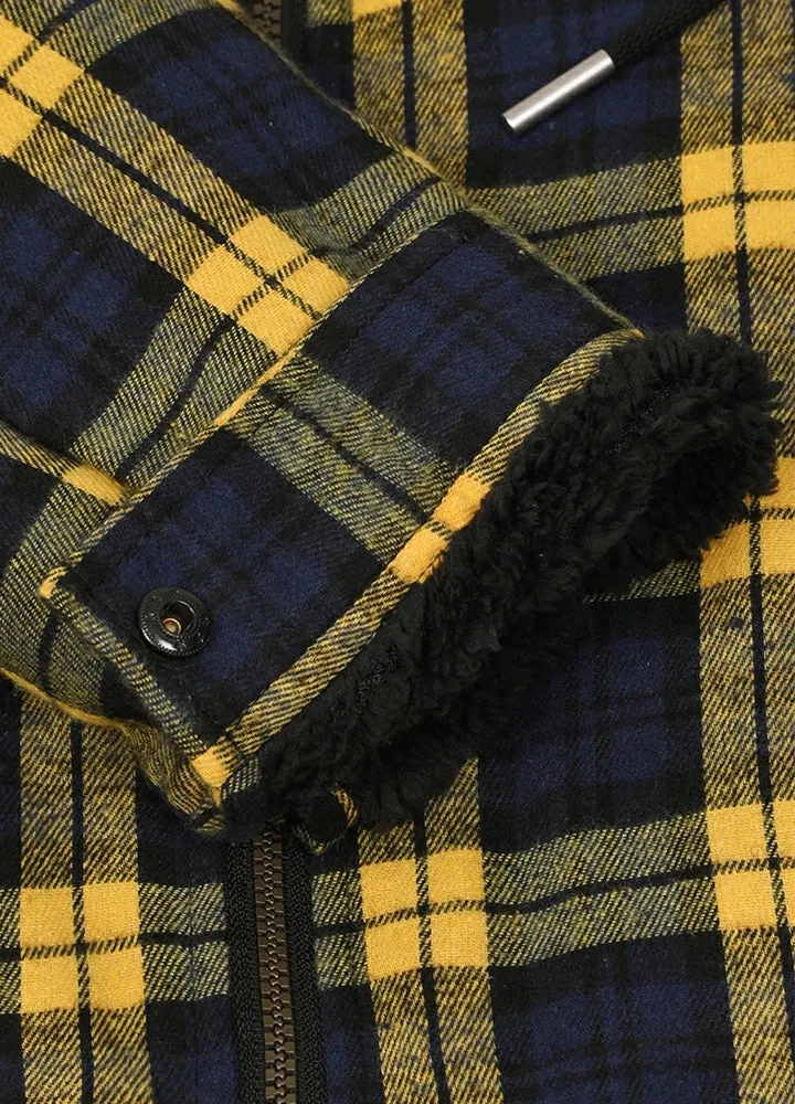 Men's Sherpa Lined Flannel Shirt Jacket with Hood,Plaid Shirt-Jac