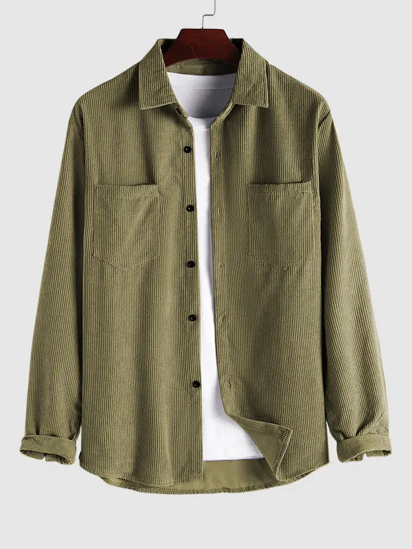 Men's Solid Color Textured Corduroy Shirt