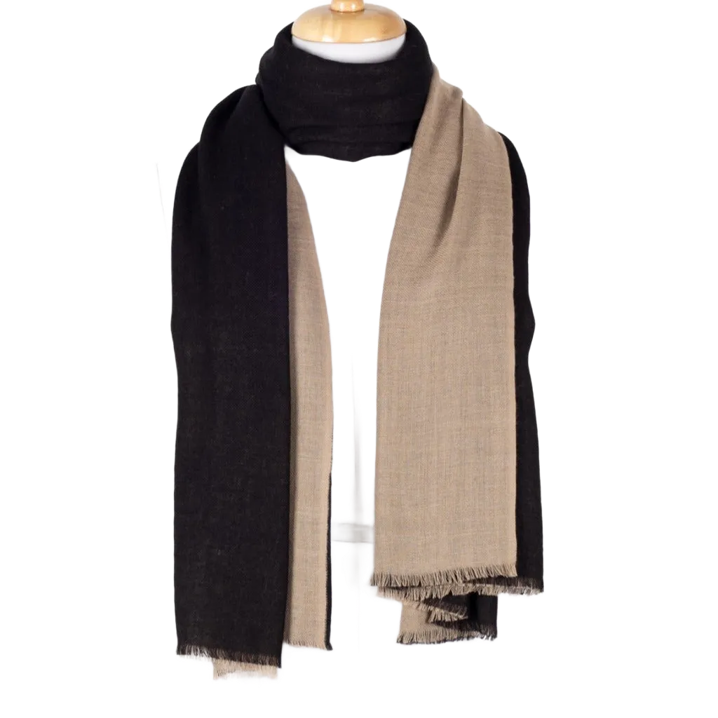 Merino Wool Scarf - 100% Wool - Black Beige Superfine Wool Scarves