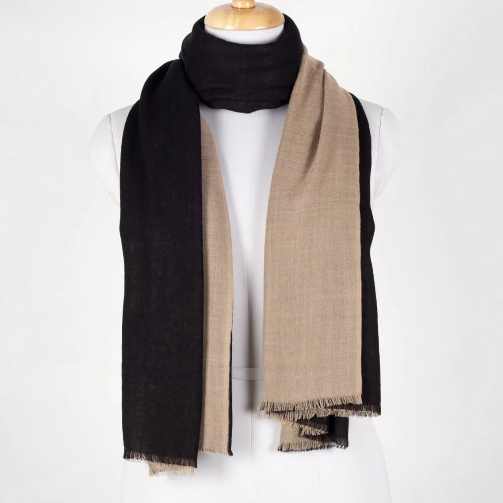 Merino Wool Scarf - 100% Wool - Black Beige Superfine Wool Scarves