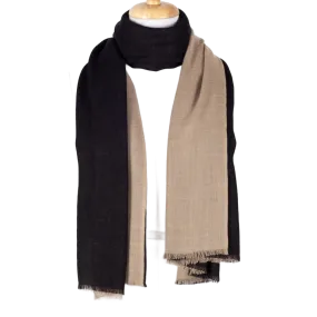 Merino Wool Scarf - 100% Wool - Black Beige Superfine Wool Scarves