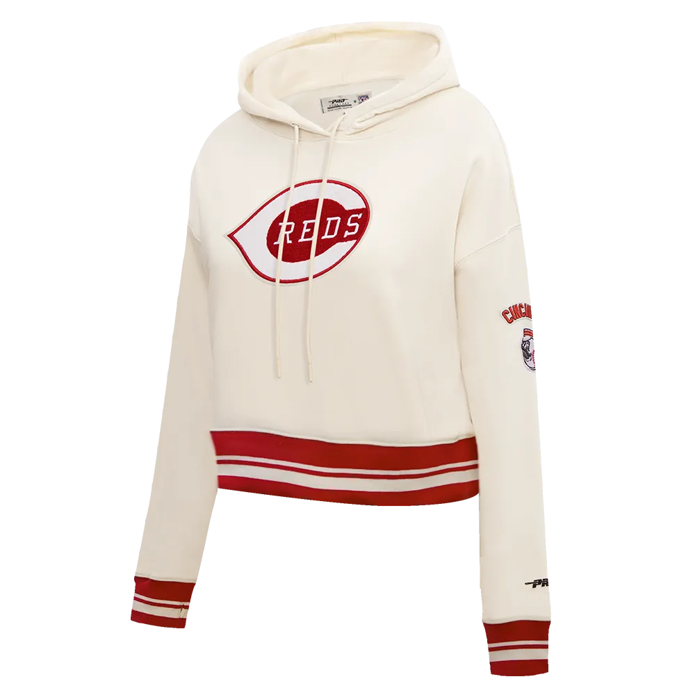 MLB CINCINNATI REDS RETRO CLASSIC WOMEN'S RIB CROPPED PO HOODIE (EGGSHELL/ RED)