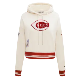 MLB CINCINNATI REDS RETRO CLASSIC WOMEN'S RIB CROPPED PO HOODIE (EGGSHELL/ RED)