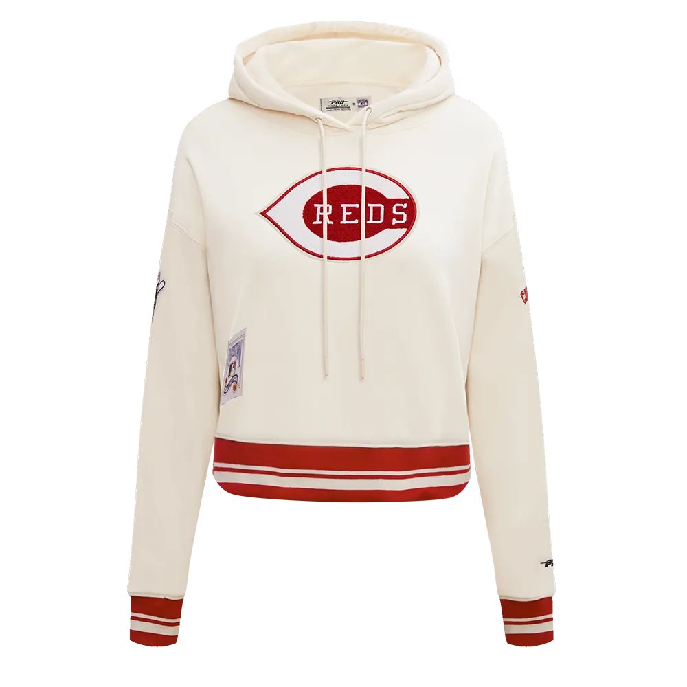 MLB CINCINNATI REDS RETRO CLASSIC WOMEN'S RIB CROPPED PO HOODIE (EGGSHELL/ RED)