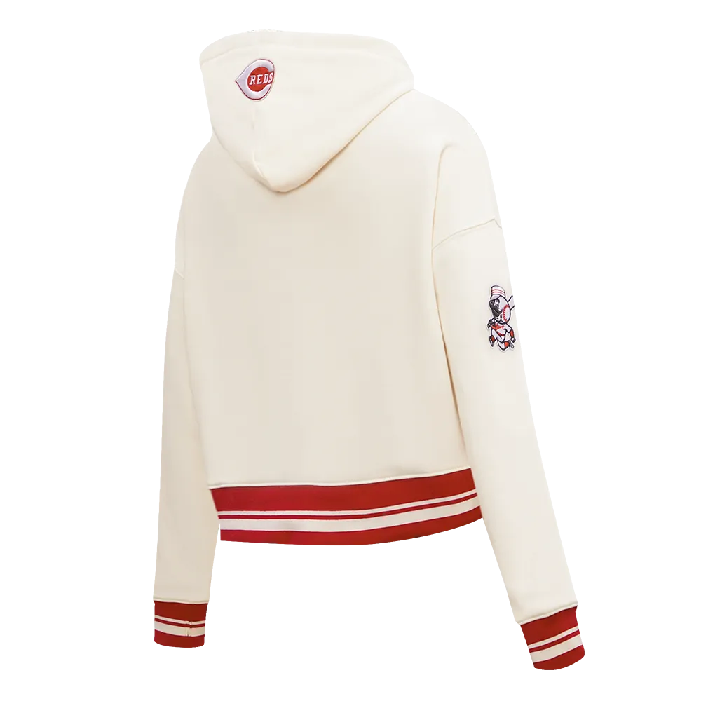 MLB CINCINNATI REDS RETRO CLASSIC WOMEN'S RIB CROPPED PO HOODIE (EGGSHELL/ RED)