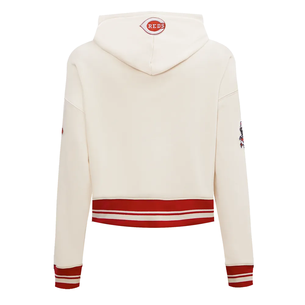 MLB CINCINNATI REDS RETRO CLASSIC WOMEN'S RIB CROPPED PO HOODIE (EGGSHELL/ RED)