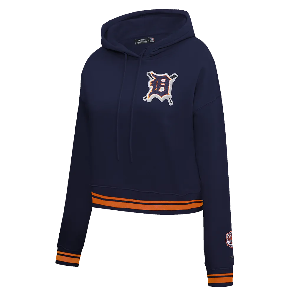 MLB DETROIT TIGERS MASHUP WOMEN'S RIB CROPPED PO HOODIE (MIDNIGHT NAVY/ORANGE/MIDNIGHT NAVY)