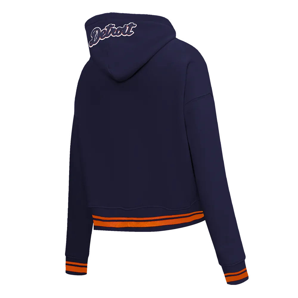 MLB DETROIT TIGERS MASHUP WOMEN'S RIB CROPPED PO HOODIE (MIDNIGHT NAVY/ORANGE/MIDNIGHT NAVY)