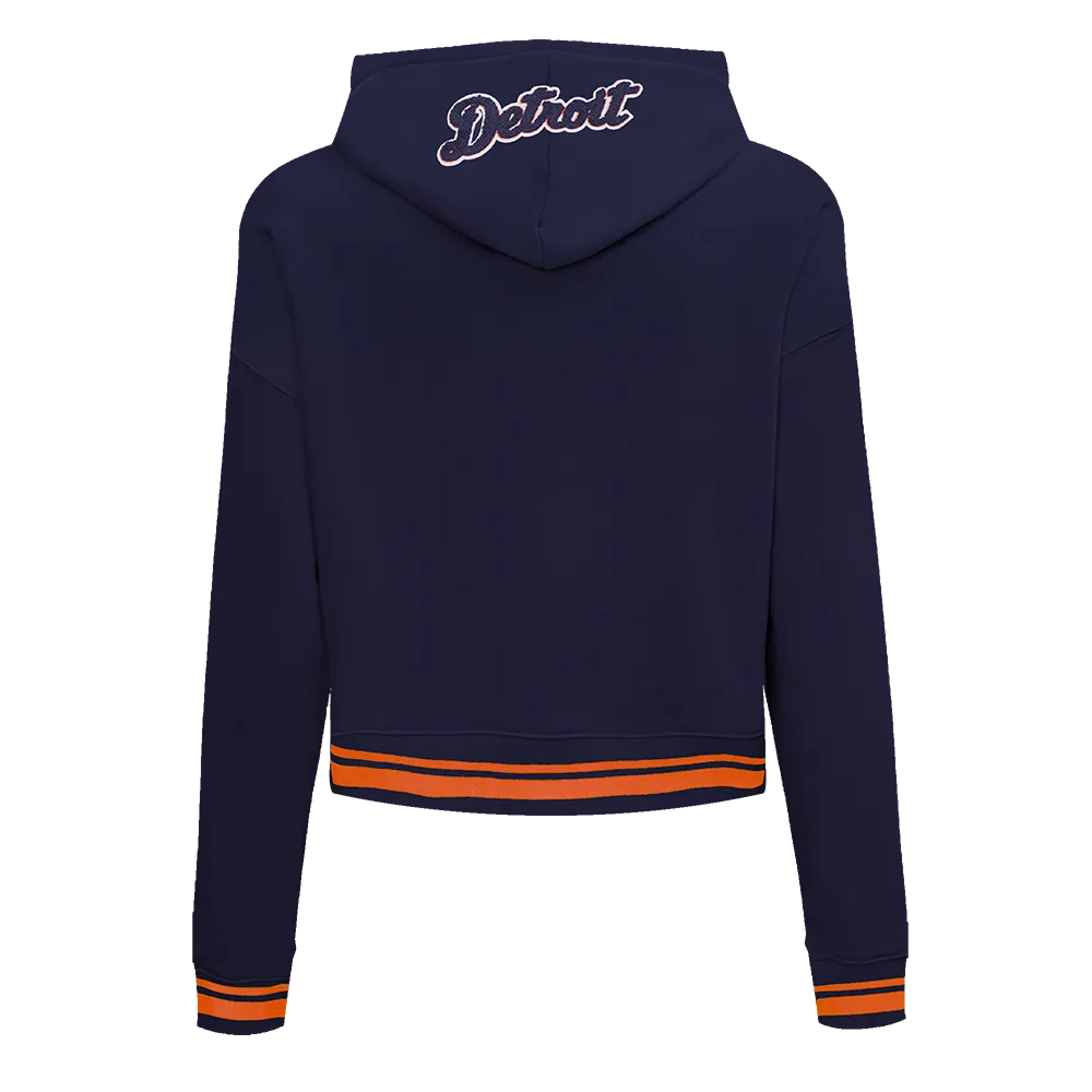 MLB DETROIT TIGERS MASHUP WOMEN'S RIB CROPPED PO HOODIE (MIDNIGHT NAVY/ORANGE/MIDNIGHT NAVY)