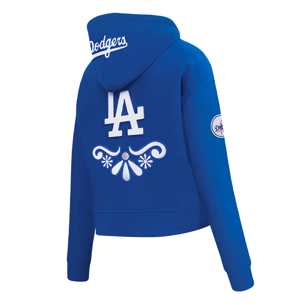 MLB LOS ANGELES DODGERS SUGAR SKULL WOMEN'S FLC CROPPED PO HOODIE (DODGER BLUE)