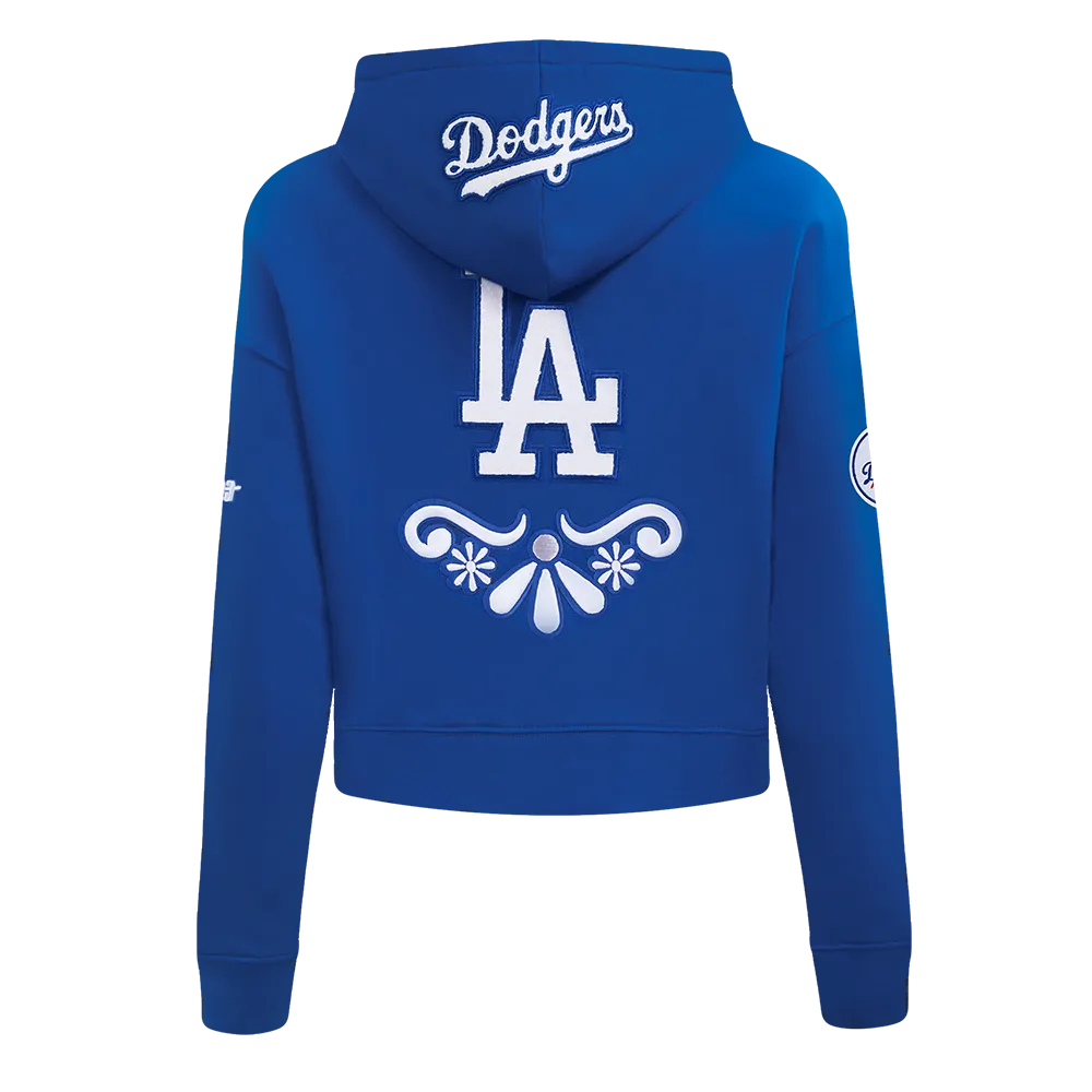 MLB LOS ANGELES DODGERS SUGAR SKULL WOMEN'S FLC CROPPED PO HOODIE (DODGER BLUE)