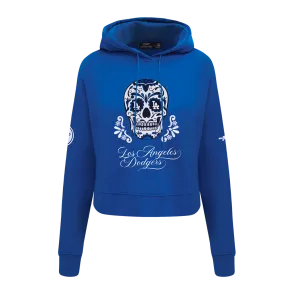 MLB LOS ANGELES DODGERS SUGAR SKULL WOMEN'S FLC CROPPED PO HOODIE (DODGER BLUE)