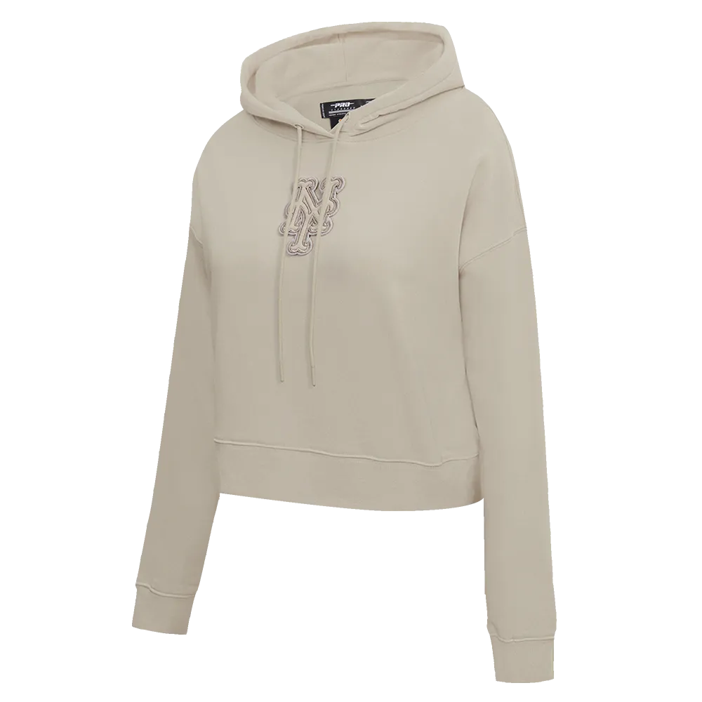 MLB NEW YORK METS NEUTRAL WOMEN'S CROPPED PO HOODIE (TAUPE)