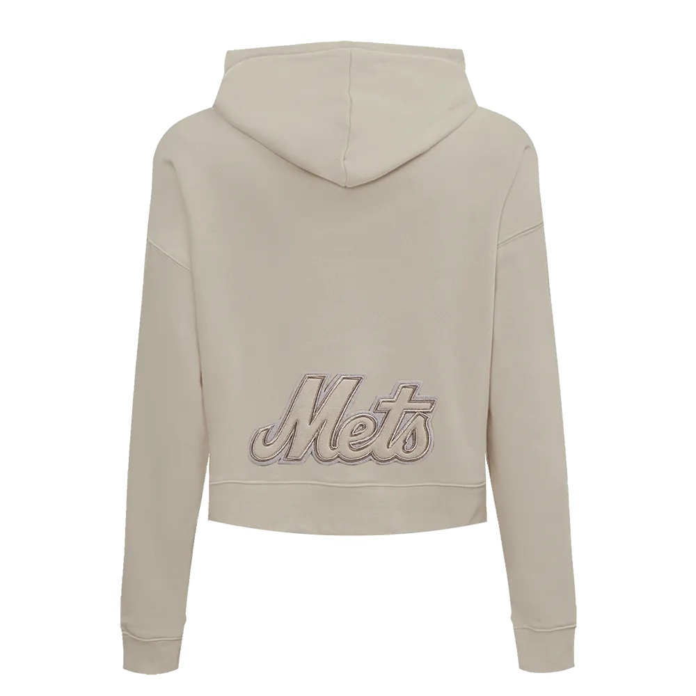 MLB NEW YORK METS NEUTRAL WOMEN'S CROPPED PO HOODIE (TAUPE)