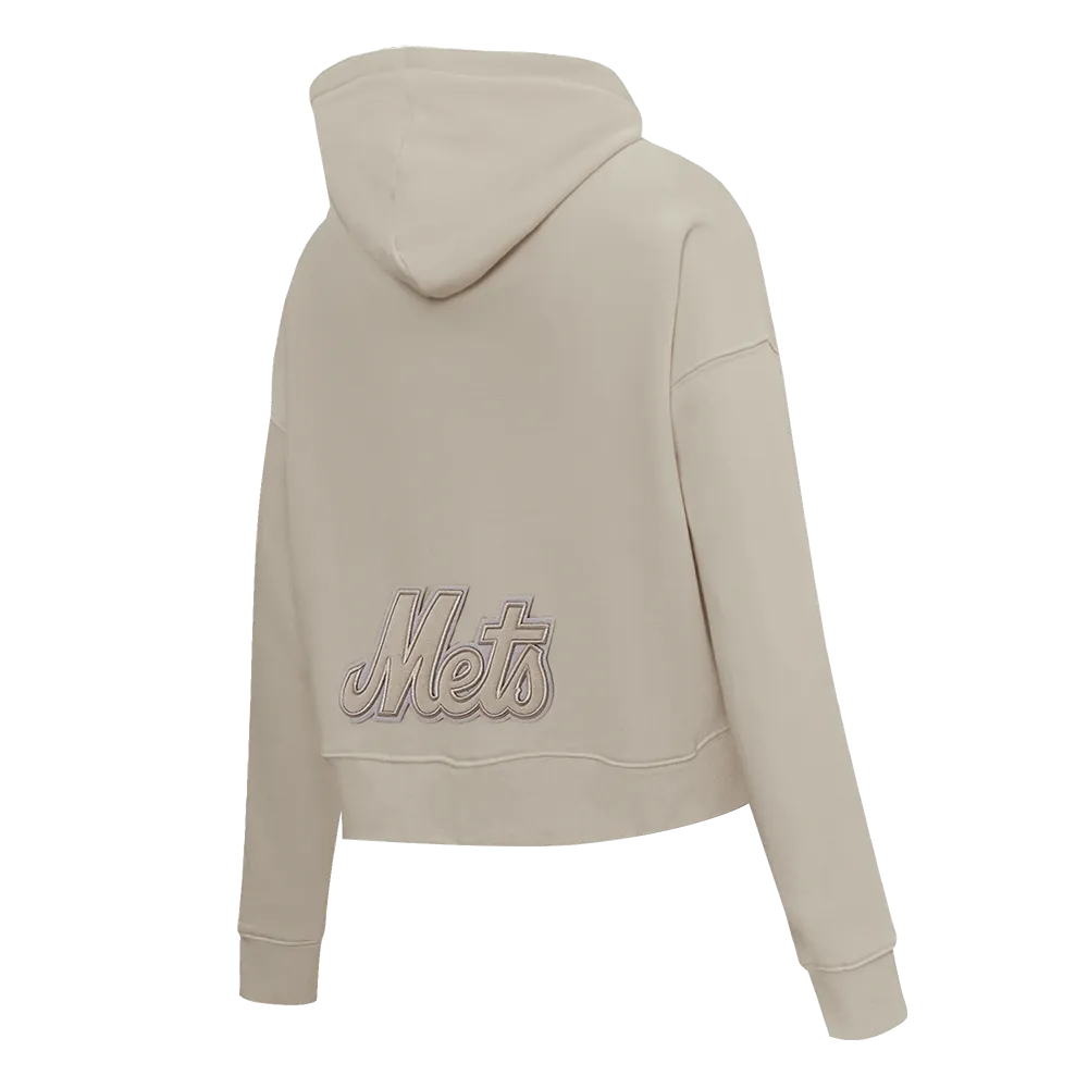 MLB NEW YORK METS NEUTRAL WOMEN'S CROPPED PO HOODIE (TAUPE)