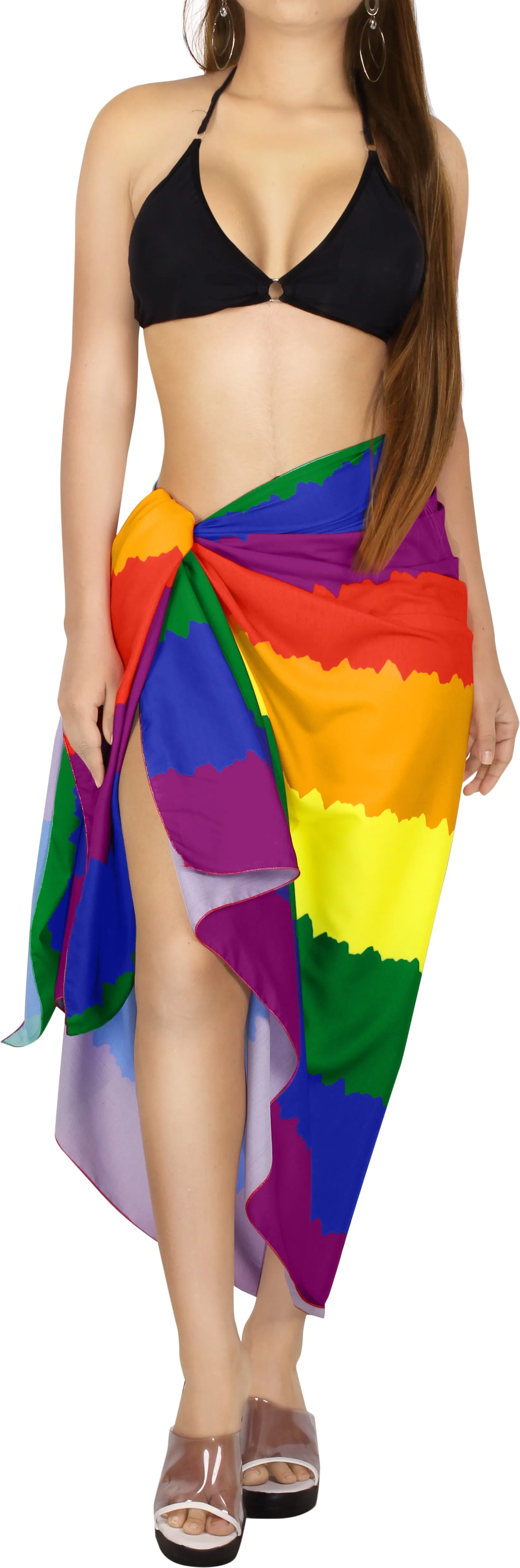 Multicolor Non-Sheer Rainbow Print Beach Wrap For Women