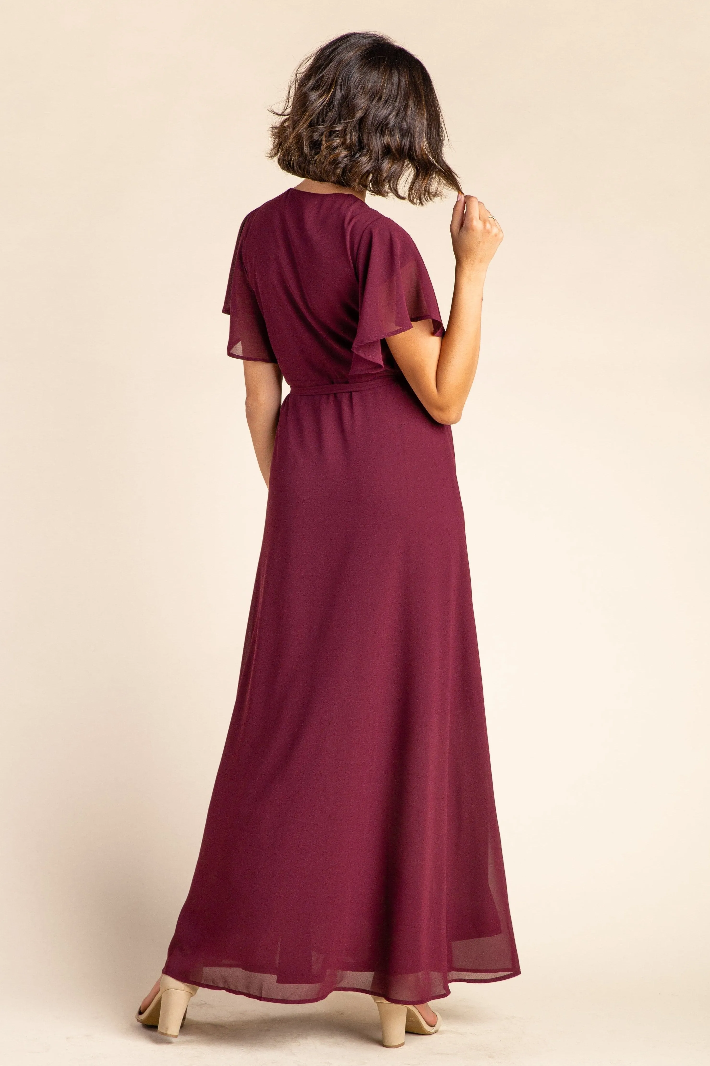 Naples Flutter Sleeve Wrap Maxi - Burgundy