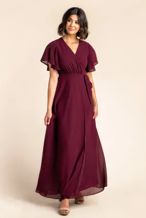 Naples Flutter Sleeve Wrap Maxi - Burgundy