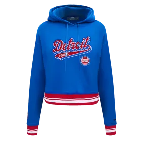 NBA DETROIT PISTONS SCRIPT TAIL WOMEN'S RIB FLC CROPPED PO HOODIE (ROYAL BLUE/RED)