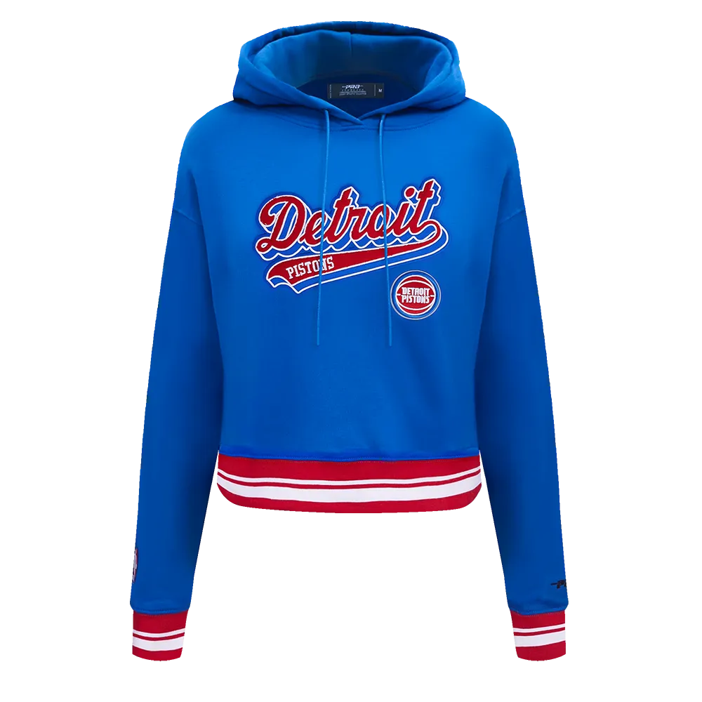 NBA DETROIT PISTONS SCRIPT TAIL WOMEN'S RIB FLC CROPPED PO HOODIE (ROYAL BLUE/RED)