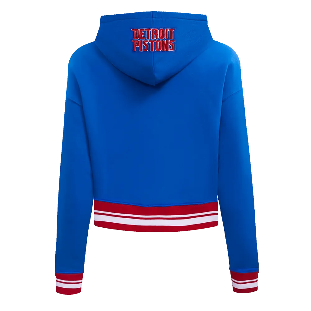 NBA DETROIT PISTONS SCRIPT TAIL WOMEN'S RIB FLC CROPPED PO HOODIE (ROYAL BLUE/RED)