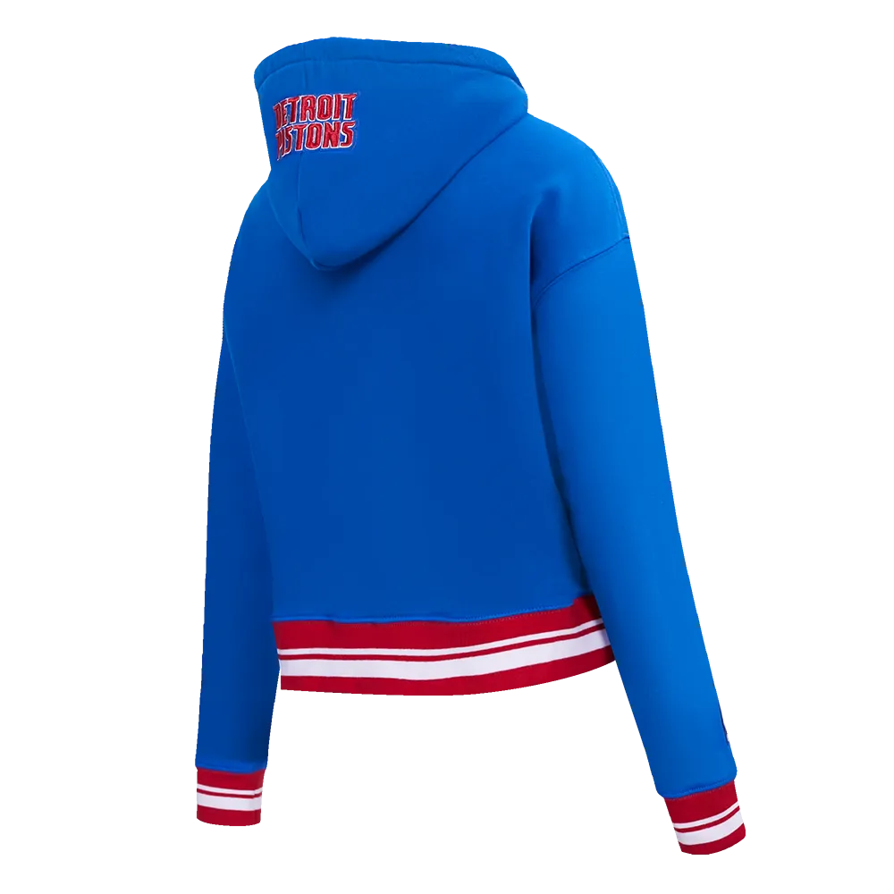 NBA DETROIT PISTONS SCRIPT TAIL WOMEN'S RIB FLC CROPPED PO HOODIE (ROYAL BLUE/RED)