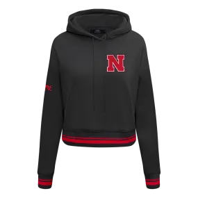 NCAA UNIVERSITY OF NEBRASKA CLASSIC WOMEN'S RIB FLC CROPPED PO HOODIE (BLACK/RED)