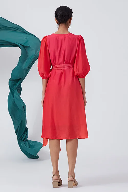 Okhai 'Bougainvillea Hues' Ombre V-Neck Modal Silk Wrap Dress