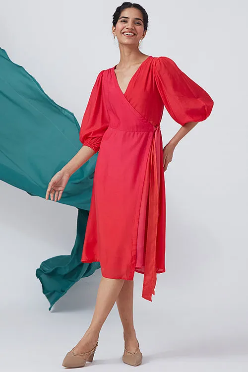 Okhai 'Bougainvillea Hues' Ombre V-Neck Modal Silk Wrap Dress