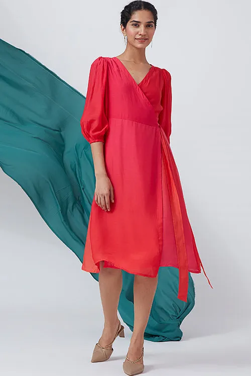 Okhai 'Bougainvillea Hues' Ombre V-Neck Modal Silk Wrap Dress