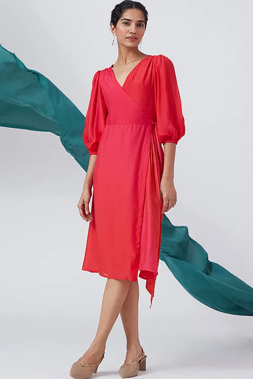 Okhai 'Bougainvillea Hues' Ombre V-Neck Modal Silk Wrap Dress