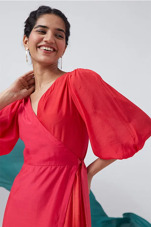 Okhai 'Bougainvillea Hues' Ombre V-Neck Modal Silk Wrap Dress