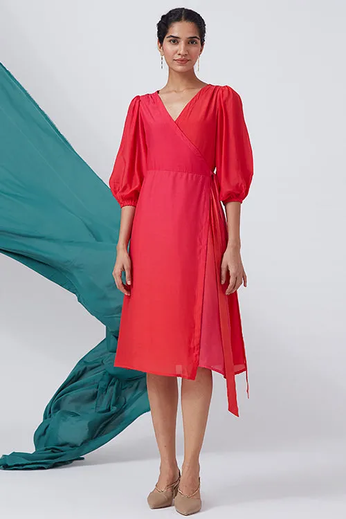 Okhai 'Bougainvillea Hues' Ombre V-Neck Modal Silk Wrap Dress