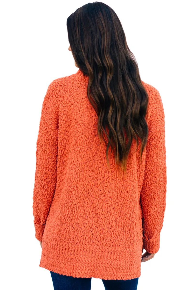 Orange Cozy Fall Popcorn Pullover Sweater