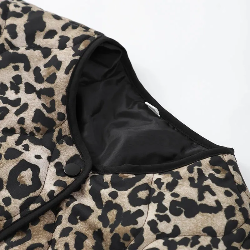 Padded chic long loose sleeves puffer leopard jacket autumn jacket