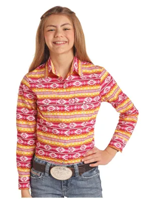 Panhandle Slim Girl's Multi Color Aztec Print Snap Up Western Shirt C6S9227