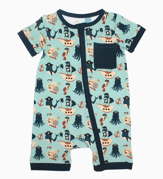 Pirate Bamboo Baby Shortie Romper