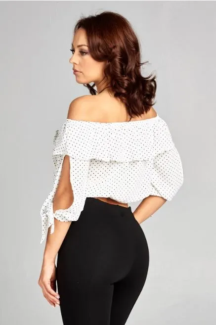 Polka Dot Off The Shoulder Slit Top