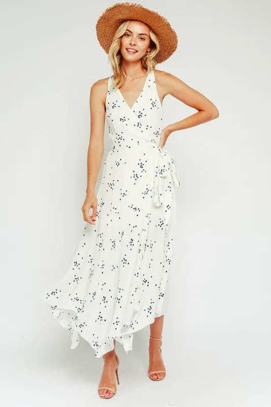 Polka Dot Wrap Maxi Dress