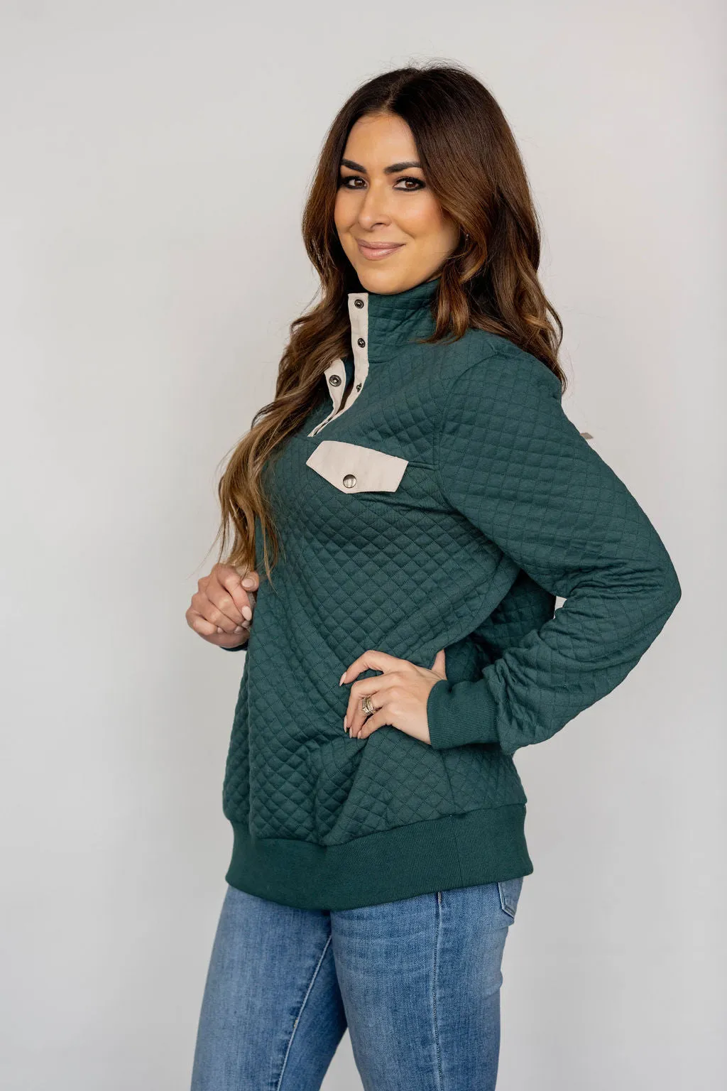 Quilted Single Pocket Pullover