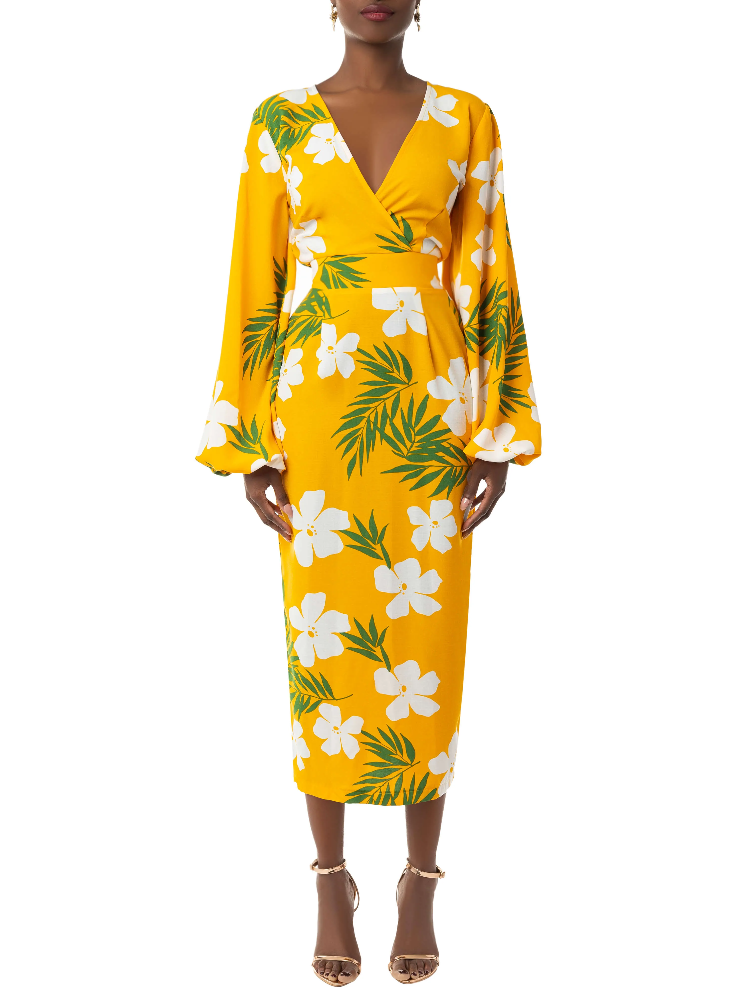 "Chloe" Yellow Tropical Wrap Dress