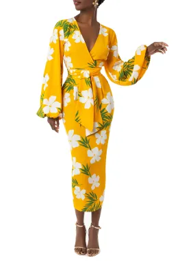 "Chloe" Yellow Tropical Wrap Dress