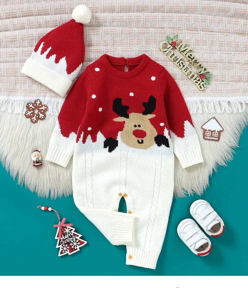 "Rudy" Reindeer Knitted Romper Set