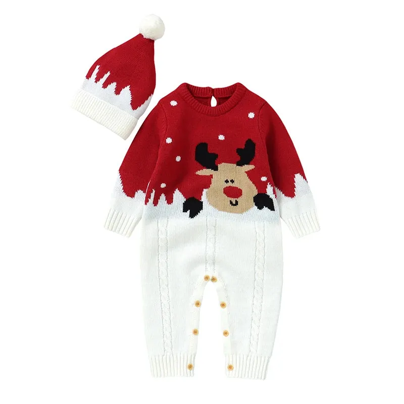 "Rudy" Reindeer Knitted Romper Set