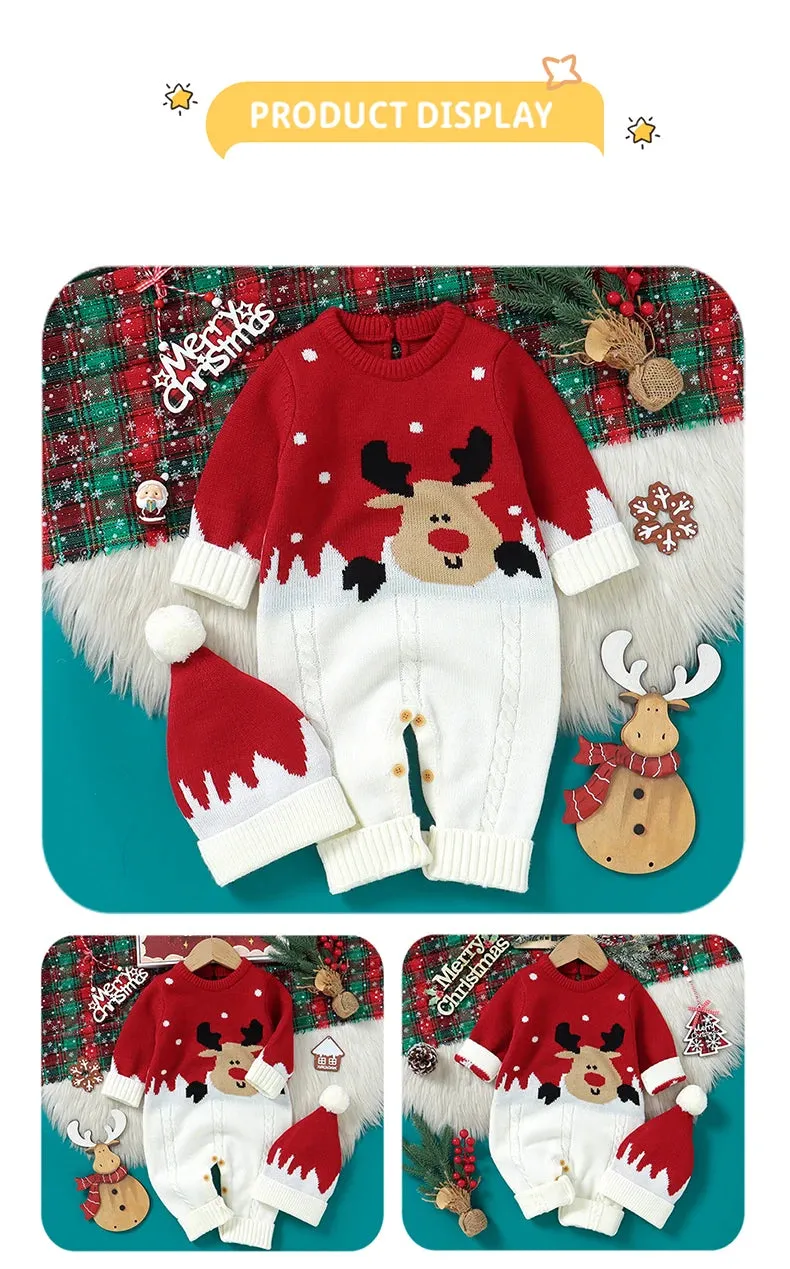 "Rudy" Reindeer Knitted Romper Set