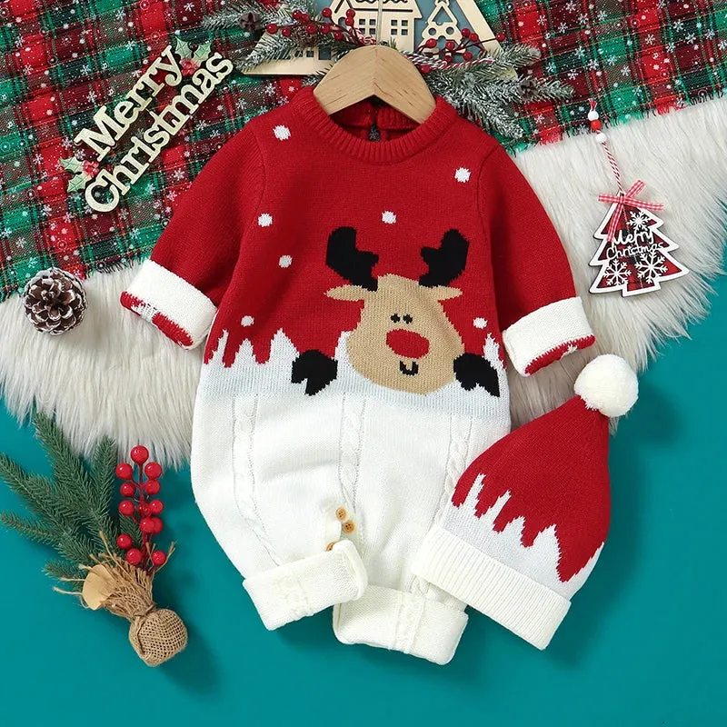 "Rudy" Reindeer Knitted Romper Set