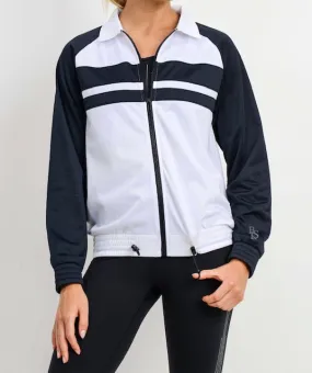 Raglan Tricot Jacket with Spread Collar - Black/White