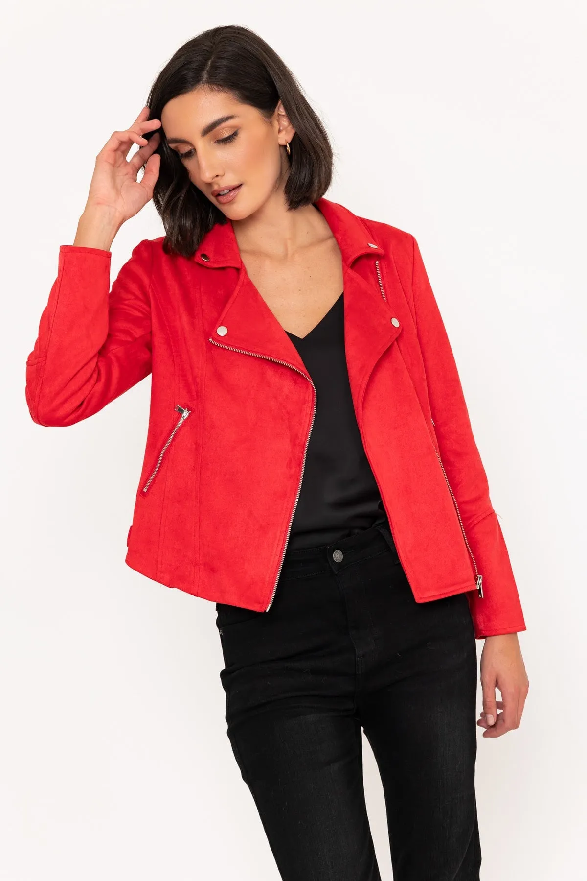 Red Suede Biker Jacket